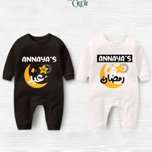 Bundle Of Custom Name First Ramzan White & First Eid Black Body Suits